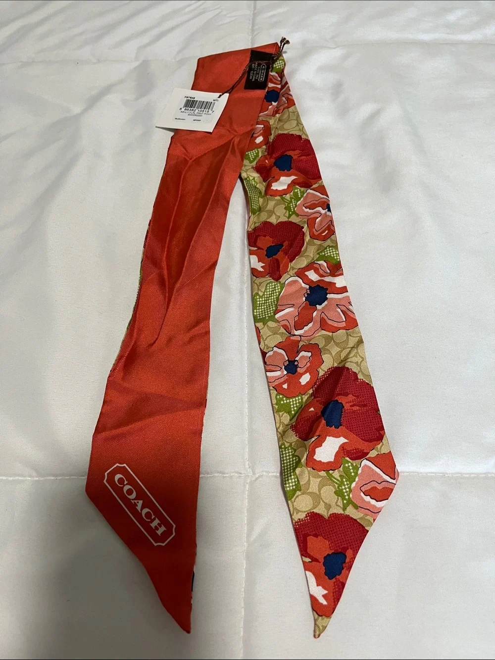 Coach Red Floral Silk Twilly Scarf
